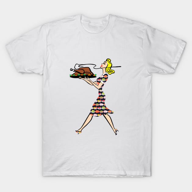 thanksgiving 1950s blonde housewife T-Shirt by gossiprag